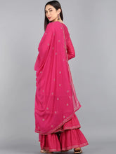 Women Pink Ethnic Motifs Embroidered Regular Poly Silk Kurta With Sharara